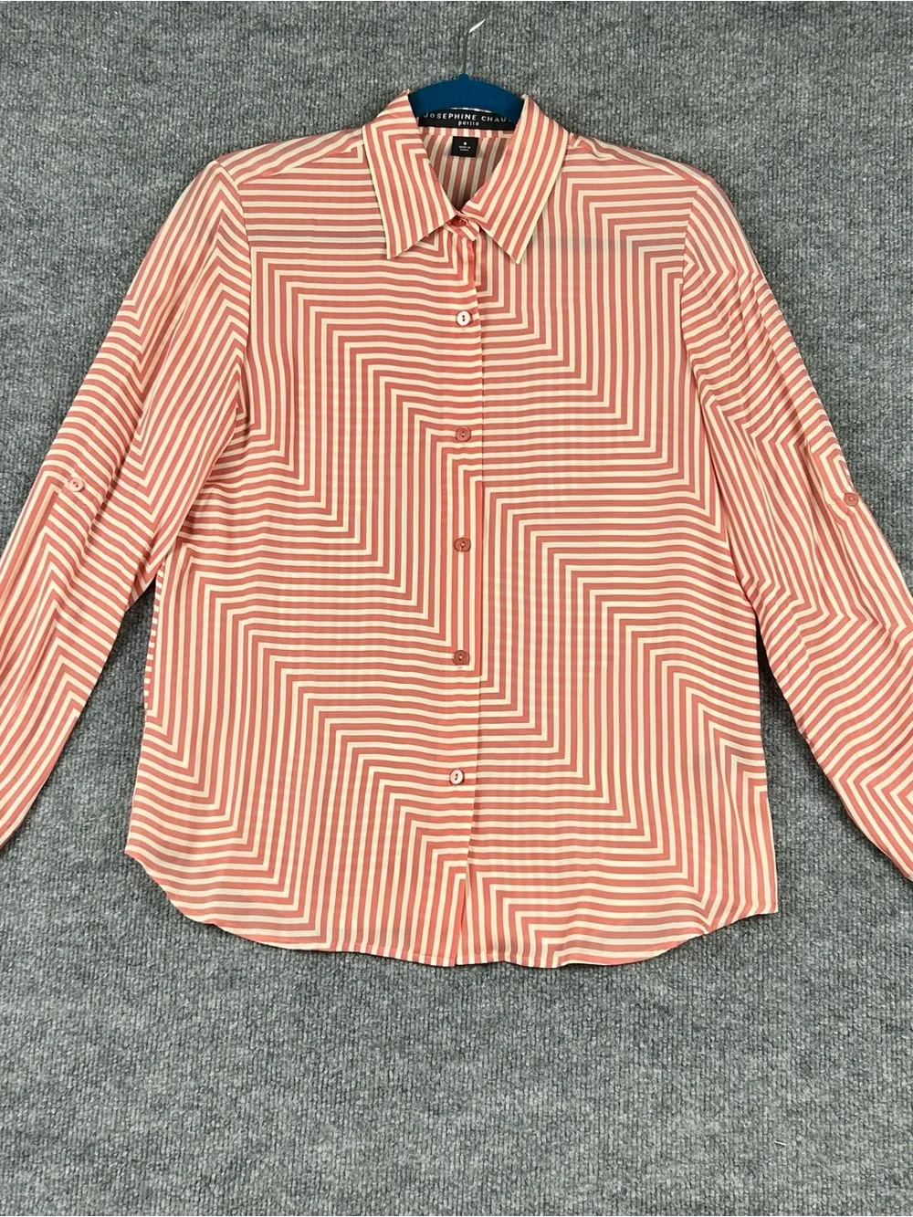 Josephine Chaus Coral Striped Silk Button-Down Shirt - Picture 1 of 11